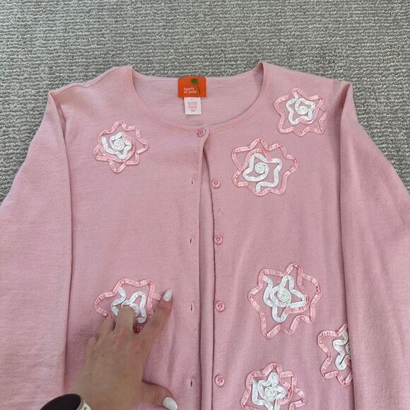Coquette Balletcore Pink Embroidered Cardigan Vintage Soft Girl Grandma top - Picture 4 of 8